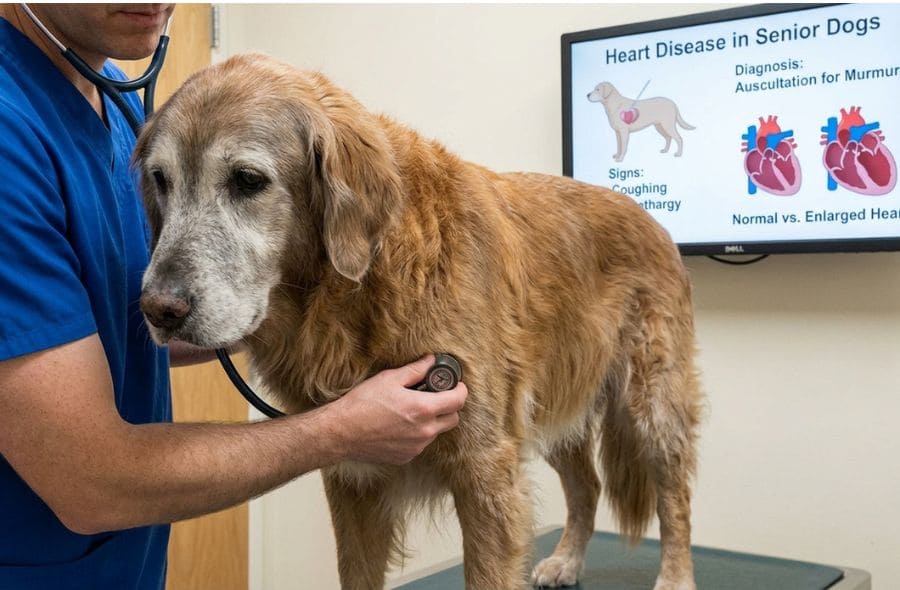 Senior dog resting calmly indoors, a subtle sign linked to heart disease in senior dogs