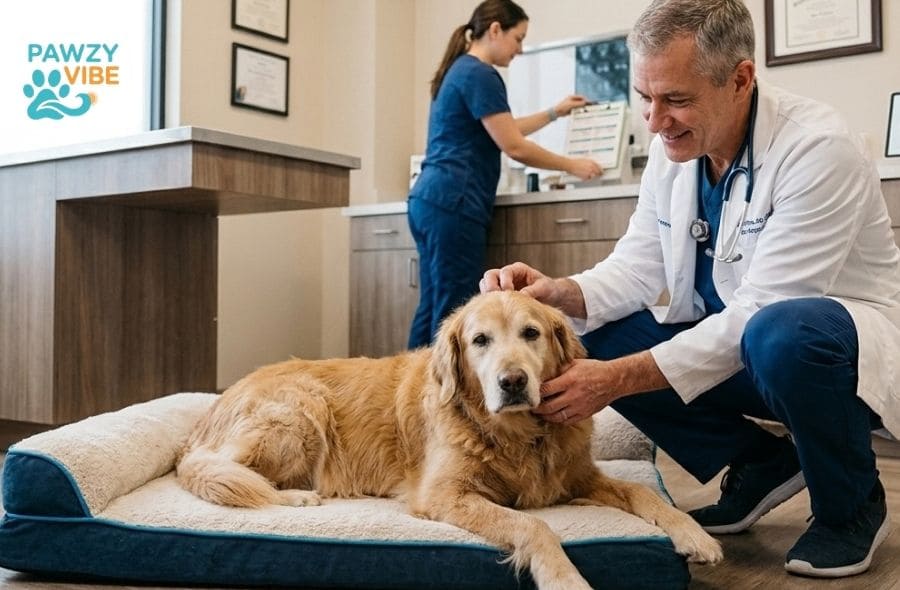 Senior dog with a dull, thinning coat, a common sign of hypothyroidism in senior dogs