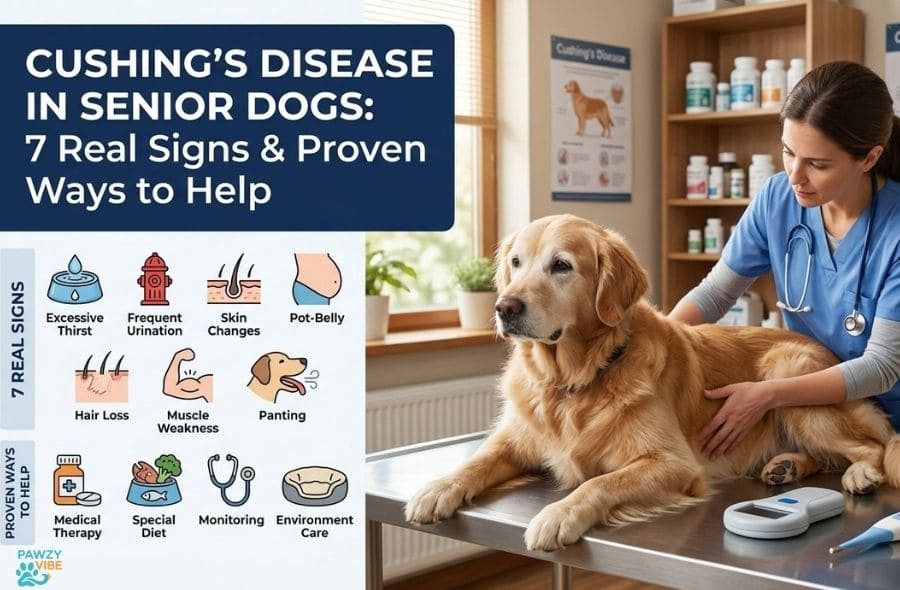 Senior dog with a pot-bellied appearance, a common sign of Cushing's disease in senior dogs