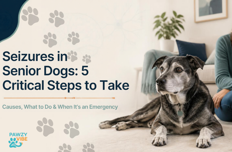 A comforting owner holding a senior dog experiencing seizures in senior dogs symptoms.